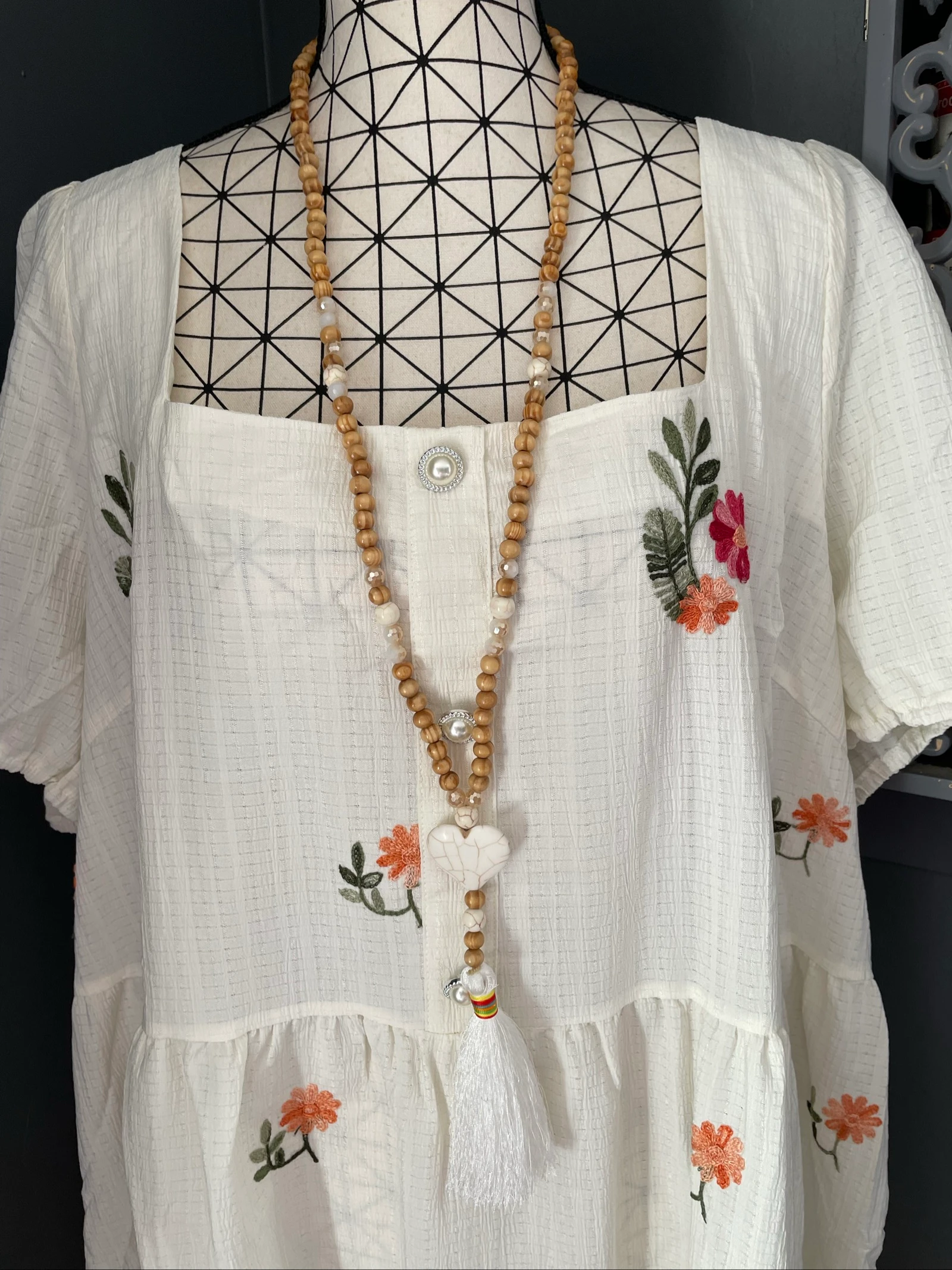 💖 vestido blanco con bordado de flores talla grande 54 estilo bohemio romántico con lazo en la espalda 💖 – photo 5